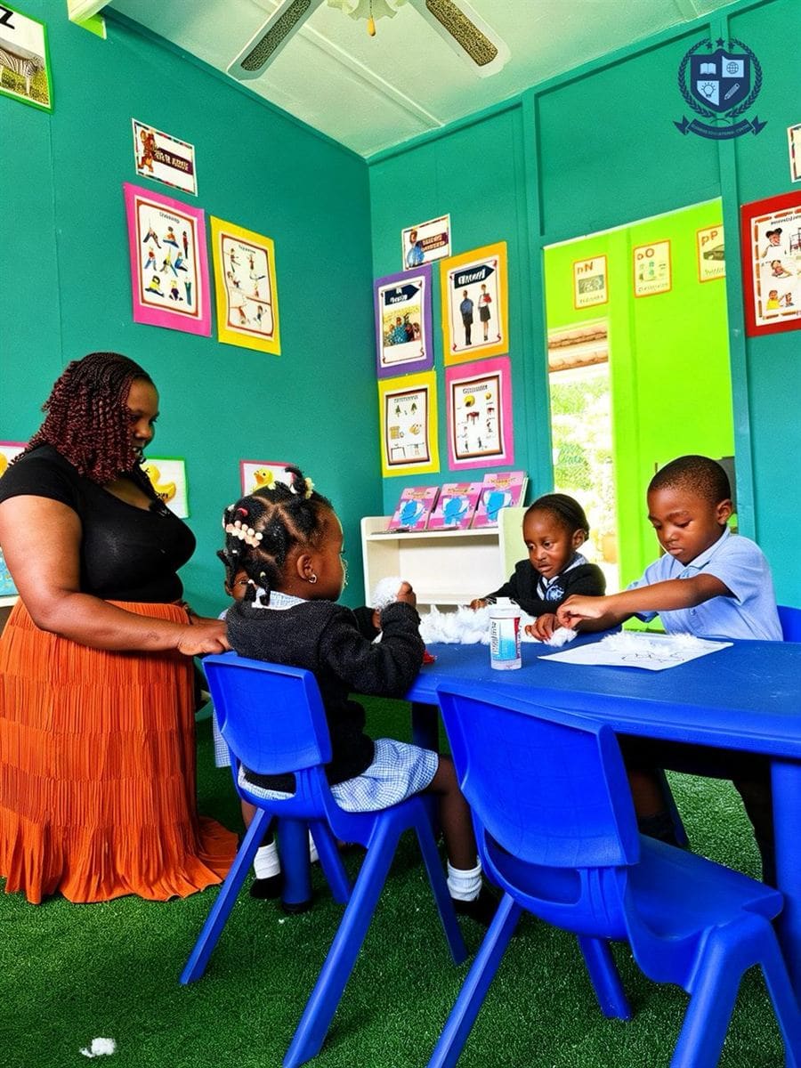 Teacher working closely with young learners