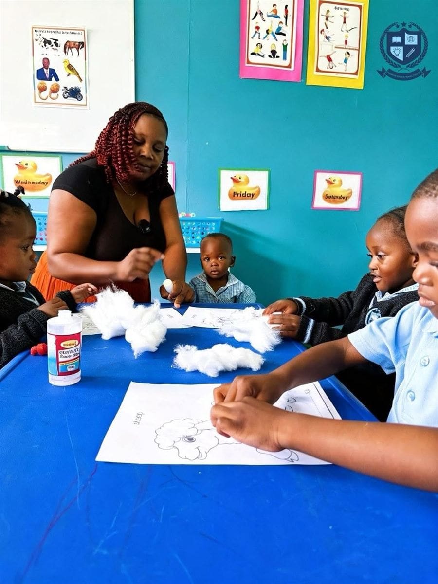 Craft activity with a teacher and young learners